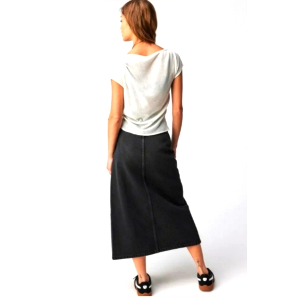 Free People Madison Black Denim Midi Skirt - Picture 3 of 9